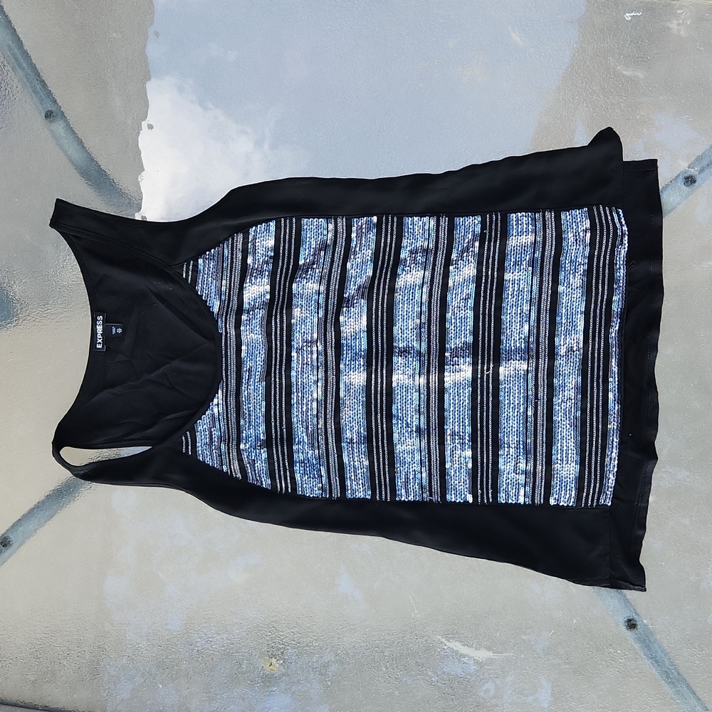 Express Sequin Tankblack Festive Holiday XS Striped New Years